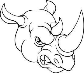 A rhino or rhinoceros mean, angry cartoon animal sports mascot