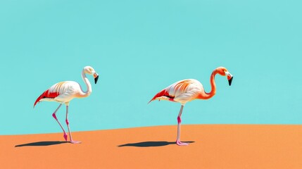 Obraz premium Playful Flamingos Gracefully Perched Under the Warm Sunlight