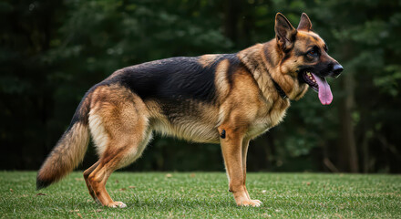Majestic German Shepherd Dog Standing in a Lush Green Park
