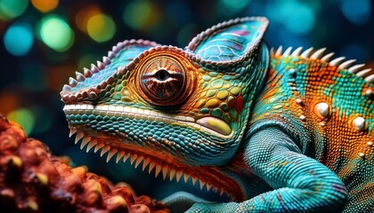 Obraz premium Close-Up of a Chameleon’s Skin Showing Fine Details of Scales and Subtle Shimmer