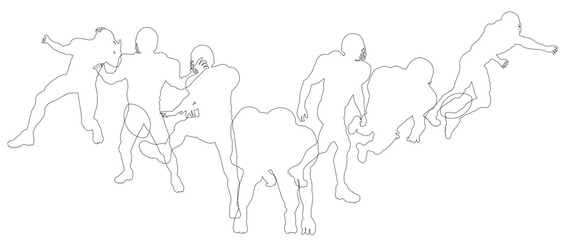 Silhouette American football player set. Active sports people healthy players fitness silhouettes concept.