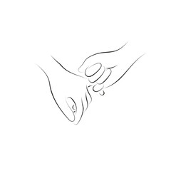 Obraz premium hands holding with pinky finger making a promise illustration vector hand drawn with black lines isolated on white background