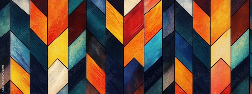 Poster colorful geometric pattern with vivid hues and dynamic lines for contemporary design and creative ba