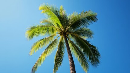 Obraz premium Stunning scene of a single palm tree with lush green fronds swaying in a tropical paradise