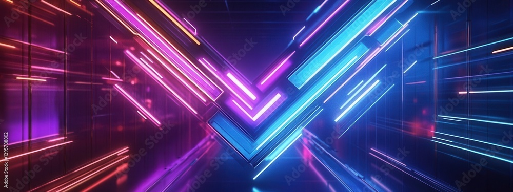 Poster futuristic neon background with vibrant light trails and abstract geometric patterns in dark environ