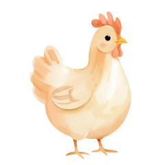 Cute chicken in watercolor style. Hand drawn farm animals. Watercolor hen