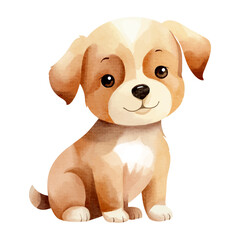 Cute dog in watercolor style. Hand drawn farm animals. Watercolor puppy