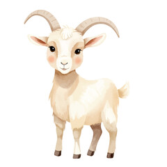 Cute goat in watercolor style. Hand drawn farm animals. Watercolor goat