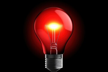 Red Glowing Light Bulb on Black Background with Bright Filament