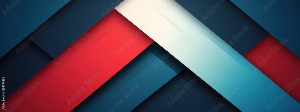 Aufkleber abstract geometric composition featuring layered shapes in red, blue, and white tones, creating a mo