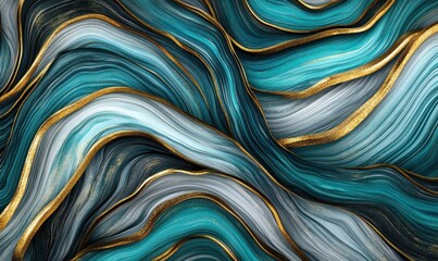 Abstract teal and gold marble swirls background for design
