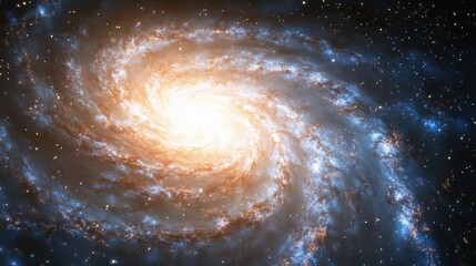 Stunning Spiral Galaxy with Bright Core and Colorful Nebulae