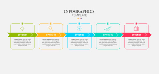 Infographic arrow design business template with icons and 5 options or steps. Can be used for process diagram, presentations, workflow layout, banner, flow chart, info graph