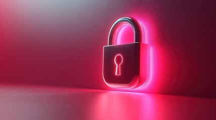 Neon lock icon on a magenta background