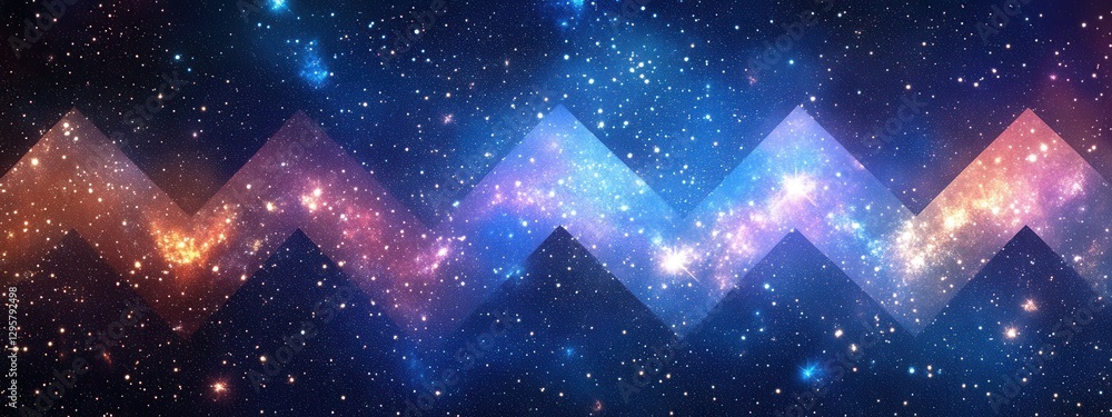 Poster abstract cosmic background with colorful zigzag pattern and shimmering stars in the universe night s