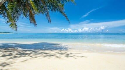 Stunning Tropical Beach with Calm Waters and Blue Sky for Travel and Relaxation : Generative AI