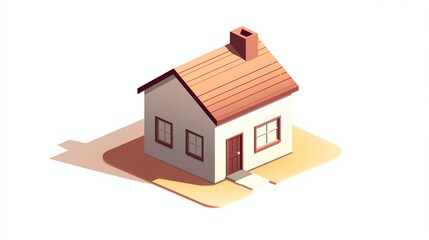 A simple and clean isometric vector illustration of a small house casting a soft shadow on a white background.