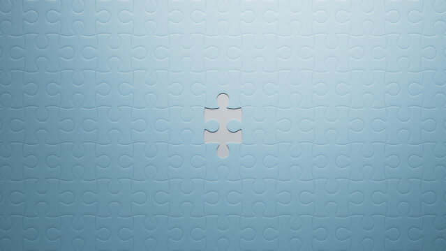 Almost There: Blue Jigsaw Puzzle with One Missing Piece Highlighting Challenge and Solution
