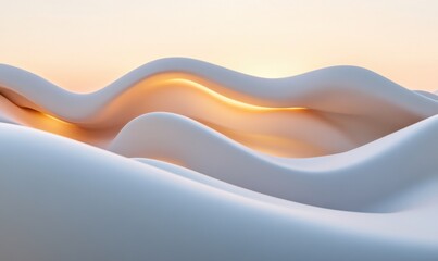 Abstract white waves glowing at sunset, minimalist background, ideal for website banner