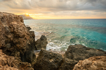 Ayia Napa natural coast Cyprus photo at sunrise.