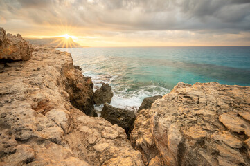 Ayia Napa natural coast Cyprus photo at sunrise.