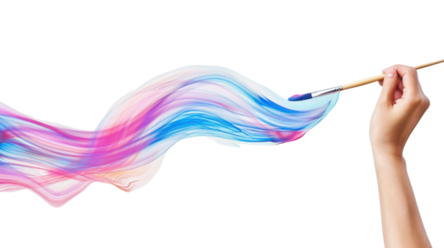 Artist painting colorful abstract wave with brush on transparent background