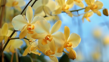 Orchids blooming in vibrant scene with copy space for design and decoration
