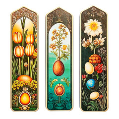 A set of antique Victorian bookmarks, modular panels with Easter motifs for scrapbooking, printing, Easter decoration, and notepad design.