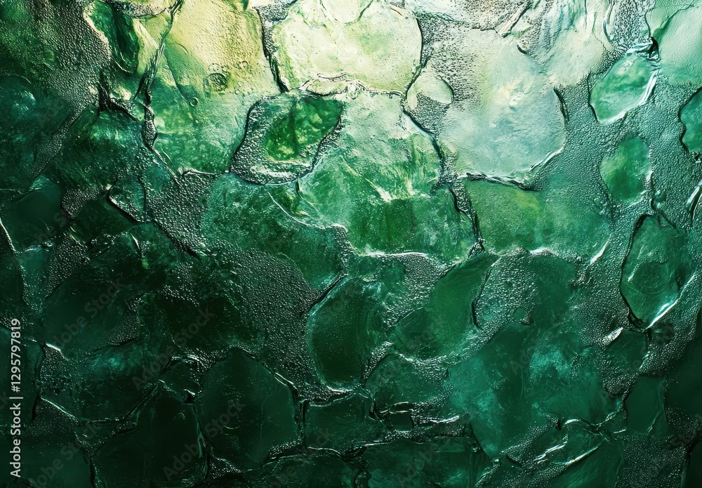 Poster abstract texture of green stones with a glossy surface, reflecting light and color variations, creat