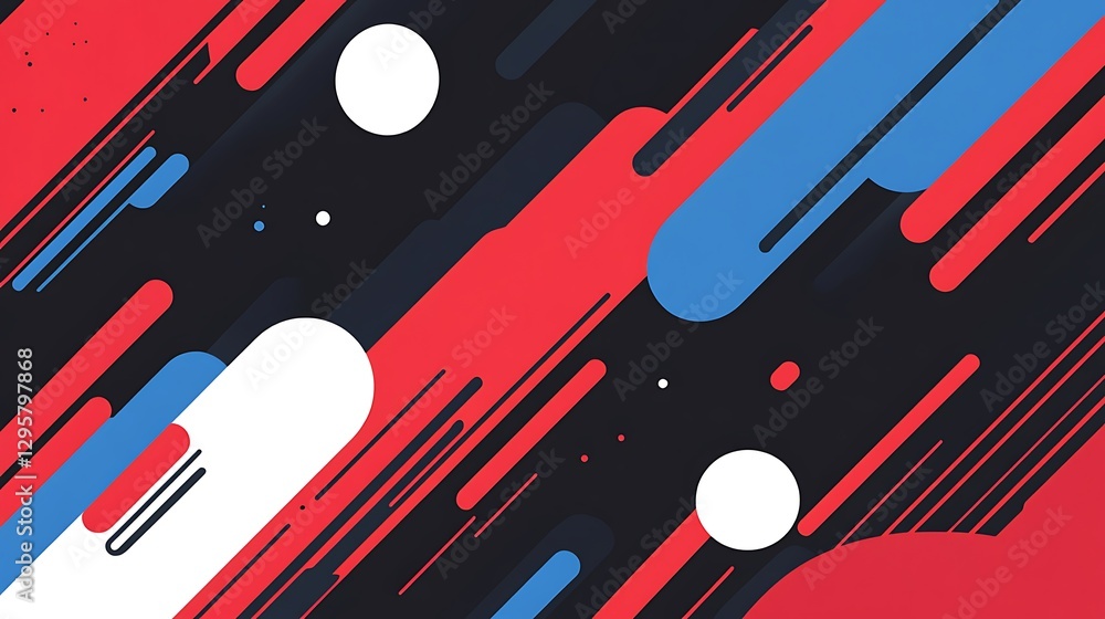 Poster an abstract composition of colored lines and white circular elements
