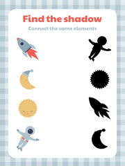Find the shadow of an object on a space theme for preschool children