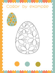 Easter egg coloring page with floral motifs