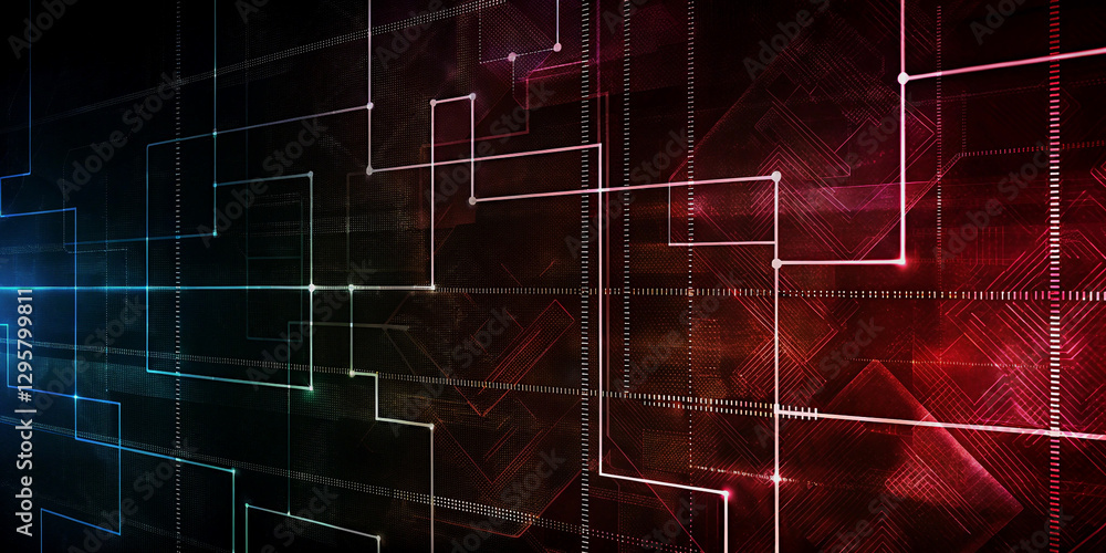 Poster abstract circuit board design with intricate lines and colors
