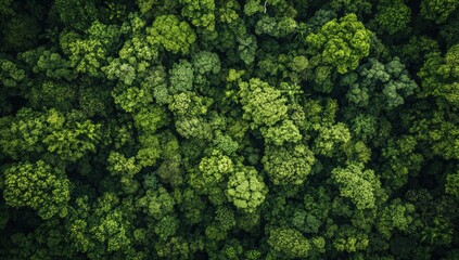 Naklejka premium Aerial view of lush green forest canopy