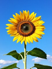 Vibrant sunflower against a clear blue sky