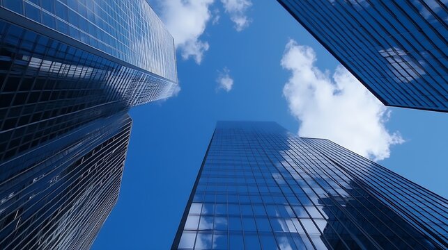 Skyscrapers with Dramatic Sky View Caught from Ground Perspective : Generative AI