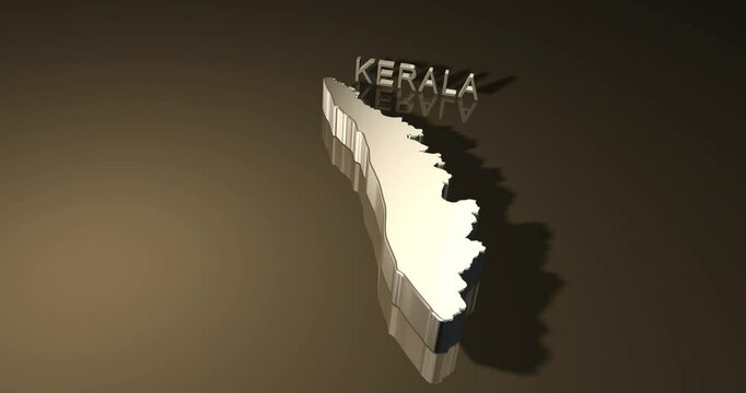 Map of Indian state Kerala in 3D animation with Golden Theme