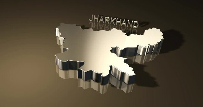 Map of Indian state Jharkhand in 3D animation with Golden Theme