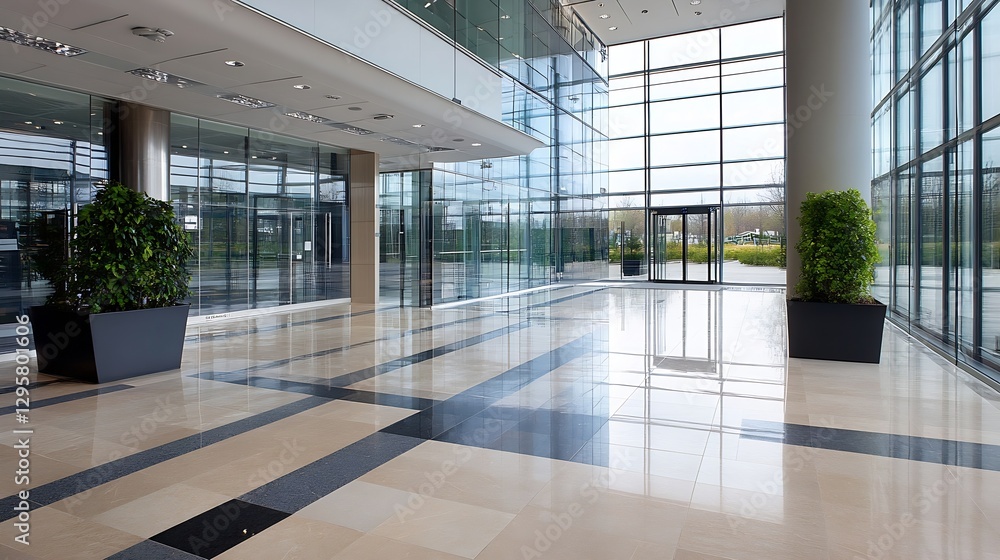 Poster modern office lobby with glass walls and elegant flooring for professional spaces : generative ai
