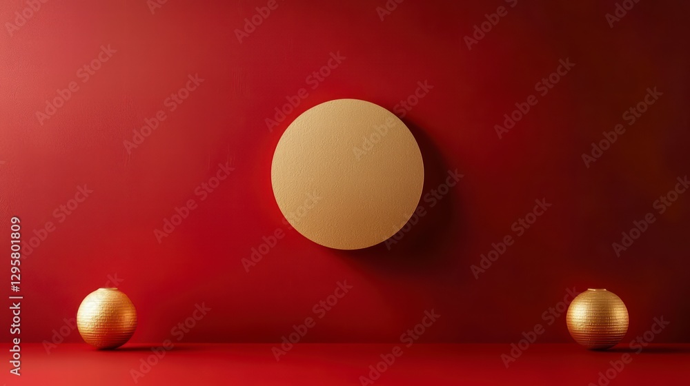 Poster radiant red and gold composition: a striking minimalist composition featuring a vibrant red backdrop