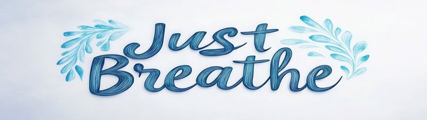 “Just Breathe” – simple serif cursive font on white background, perfect for wellness, meditation and self-care concepts.