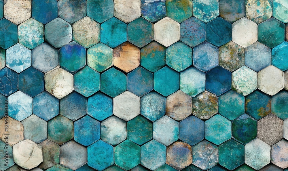 Poster blue hexagonal tile pattern background for interior design