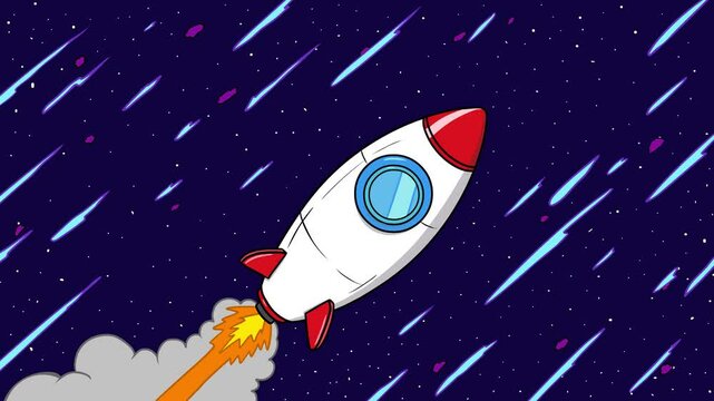 Cartoon Rocket In Space Flying In Speed