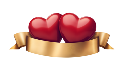 Two Red Hearts with Golden Ribbon Perfect for Valentines Day Love Romance Wedding Anniversary Designs