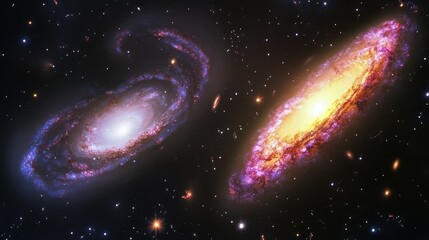 Two Colorful Galaxies in Deep Space with Stars and Nebulae