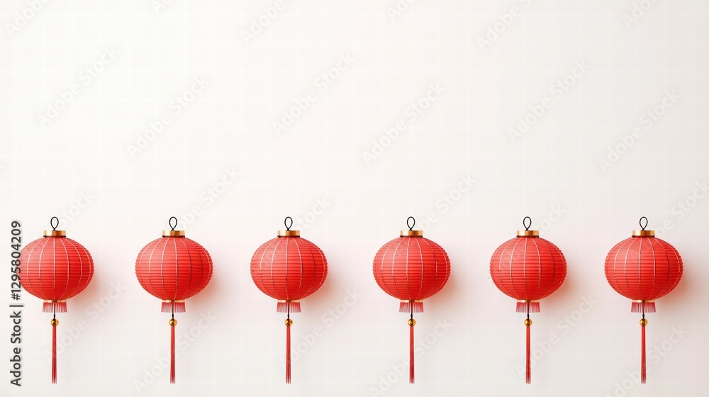 Poster festive lanterns display: a row of vibrant red lanterns hangs elegantly, illuminating the image with