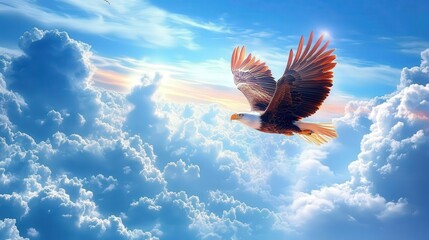 Obraz premium Majestic Eagle Soaring Through Heavenly Clouds