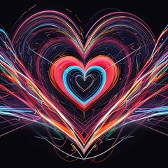 Abstract Heart Shape with Dynamic Multicolored Light Trails on Dark Background