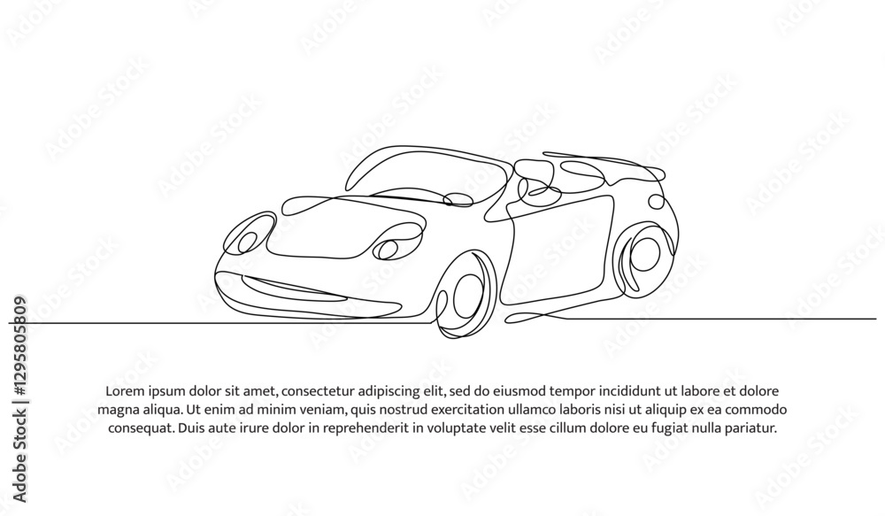 Poster vector illustration of a convertible car. modern flat in continuous line style.