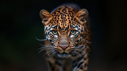 Fototapeta premium A majestic leopard staring intensely at the observer of the image